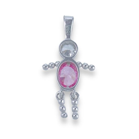 Sterling Silver 925 White Pink Cubic Zirconia October Boy Beaded Charm Pendant - Picture 2 of 4